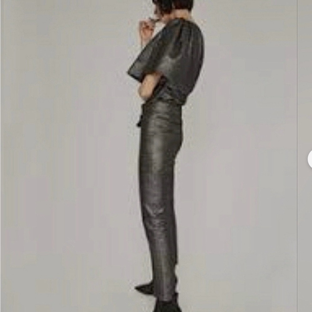 Zara Metallic One-Shoulder Puff-Sleeve Top and Pants (Set) - Black - Picture 3 of 5